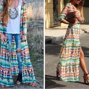 Rainbow Tie Dye Dress/Long Jacket sz Med